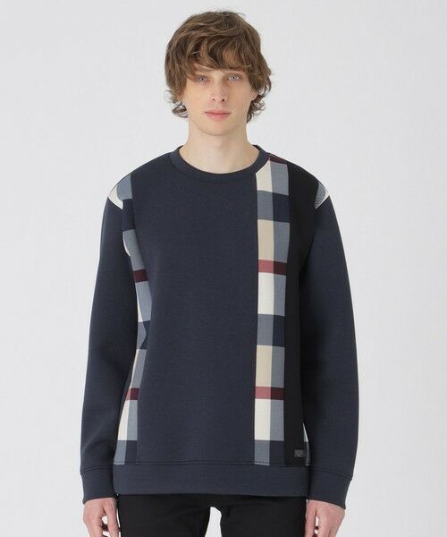 BLUE LABEL / BLACK LABEL CRESTBRIDGE / ブルーレーベル / ブラックレーベル・クレストブリッジ カットソー | 【一部店舗限定】ストライプパッチワークスウェットシャツ(ネイビー1)