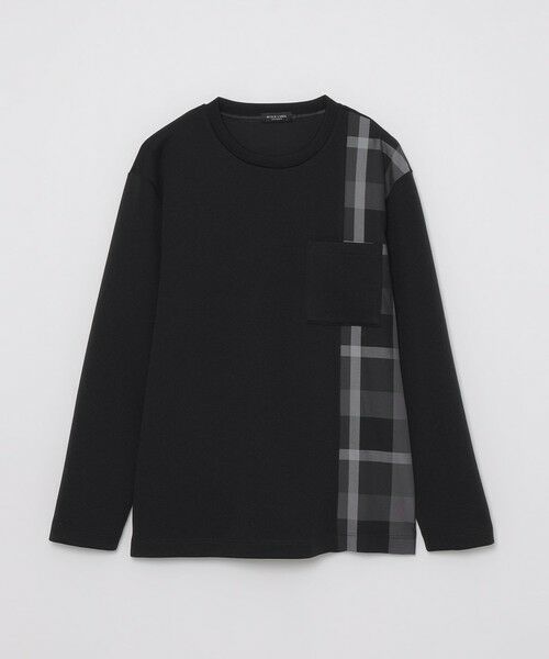 ブルーレーベル サイドチェックカットソー Tシャツ　ブラック セール】 テクスチャータックサイドチェックTシャツ