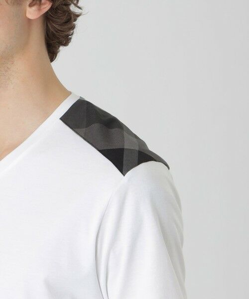 ブラックレーベルクレストブリッジ アームチェック カットソー ロンTシャツ 白 ロンストスリーブTシャツ（カットソー）｜BLACK LABEL