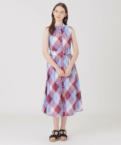 BLUE LABEL / BLACK LABEL CRESTBRIDGE / ブルーレーベル / ブラックレーベル・クレストブリッジ  ドレス | クレストブリッジチェックカラミクロスシャツドレス（ワイン1）