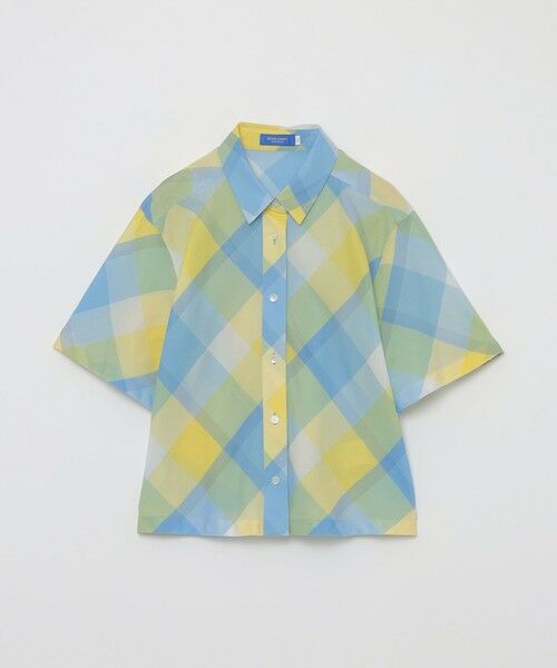 【値下げ】クレストブリッジチェックカラミクロスシャツ　ベージュ36 クレストブリッジチェックカラミクロスシャツ（ブラウス）｜BLUE