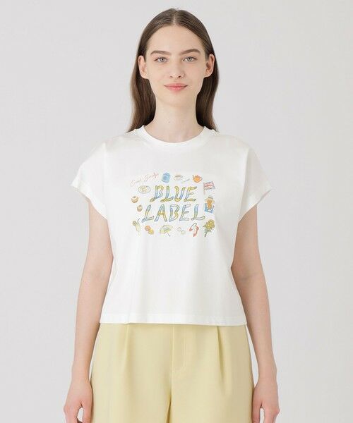 BLUE LABEL / BLACK LABEL CRESTBRIDGE / ブルーレーベル / ブラックレーベル・クレストブリッジ  カットソー | 【星陽子コラボ】ピマコットンプレーティング天竺ロゴイラストTシャツ（ホワイト）