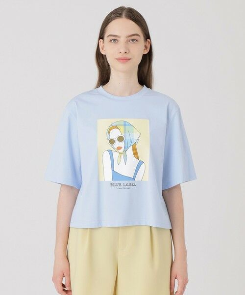BLUE LABEL / BLACK LABEL CRESTBRIDGE / ブルーレーベル / ブラックレーベル・クレストブリッジ  カットソー | 【星陽子コラボ】ピマコットンプレーティング天竺イラストワイドTシャツ（サックス1）