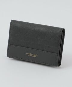 ブラックレーベルクレストブリッジ　カードケース　二つ折り財布　コンパクト財布　黒 エンボスレザークレストブリッジチェック2つ折りウォレット
