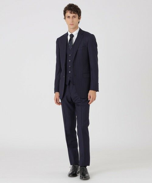 BLUE LABEL / BLACK LABEL CRESTBRIDGE / ブルーレーベル / ブラックレーベル・クレストブリッジ セットアップ | ネイビーオルタネートストライプスリーピーススーツ | 詳細1