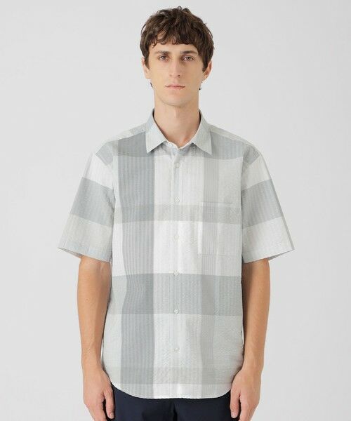 未使用ブラックレーベル　クレストブリッジチェックサッカーシャツ　M 美品】ブラックレーベルクレストブリッジ シアサッカー Tシャツ