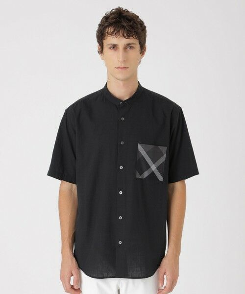 BLUE LABEL / BLACK LABEL CRESTBRIDGE / ブルーレーベル / ブラックレーベル・クレストブリッジ  シャツ・ブラウス | 【一部店舗限定】コットンリネンバンドカラーシャツ（ブラック）