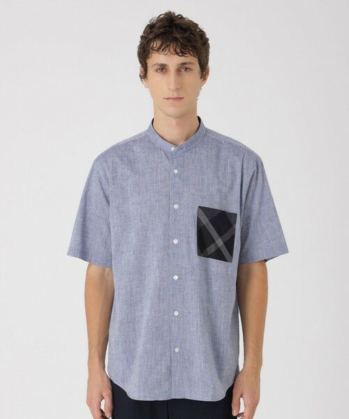 BLUE LABEL / BLACK LABEL CRESTBRIDGE/ブルーレーベル / ブラックレーベル・クレストブリッジ 【一部店舗限定】コットンリネンバンドカラーシャツ ブルー4 M BLUE LABEL / BLACK LABEL CRESTBRIDGE/ブルーレーベル / ブラックレーベル・クレストブリッジ 【一部店舗限定】コットンリネンバンドカラーシャツ ブルー4 M