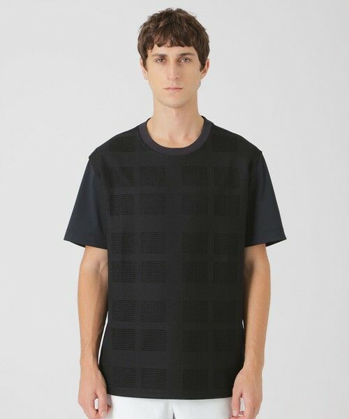 【送料込】BLUELABEL＊ブラックチェックTシャツ セール】 【一部店舗限定】ショルダーチェックVネックTシャツ