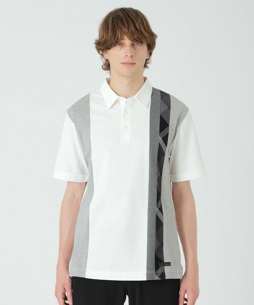 BLUE LABEL / BLACK LABEL CRESTBRIDGE / ブルーレーベル / ブラックレーベル・クレストブリッジ  カットソー | ストライプパッチワークポロシャツ（オフホワイト1）