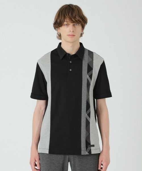 BLUE LABEL / BLACK LABEL CRESTBRIDGE / ブルーレーベル / ブラックレーベル・クレストブリッジ  カットソー | ストライプパッチワークポロシャツ（ブラック）