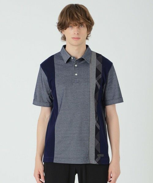 BLUE LABEL / BLACK LABEL CRESTBRIDGE / ブルーレーベル / ブラックレーベル・クレストブリッジ  カットソー | ストライプパッチワークポロシャツ（ブルー4）