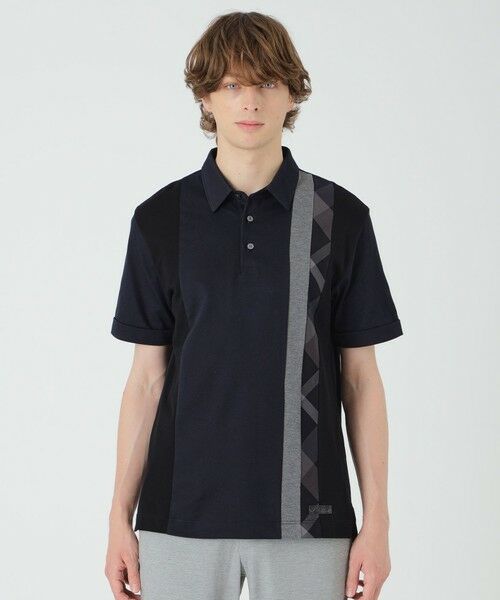 BLUE LABEL / BLACK LABEL CRESTBRIDGE / ブルーレーベル / ブラックレーベル・クレストブリッジ  カットソー | ストライプパッチワークポロシャツ（ネイビー1）