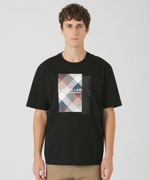 BLACKLABEL CRESTBRIDGE ビッグロゴ チェック ブラックT BLACK LABEL CRESTBRIDGE tシャツ ガーズマングラフィックT