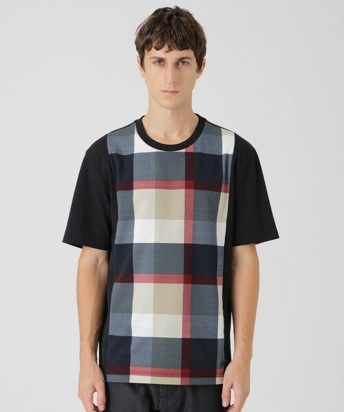 BLUE LABEL / BLACK LABEL CRESTBRIDGE/ブルーレーベル / ブラックレーベル・クレストブリッジ 【一部店舗限定】パネルサッカーチェックTシャツ ブラック LL BLUE LABEL / BLACK LABEL CRESTBRIDGE/ブルーレーベル / ブラックレーベル・クレストブリッジ 【一部店舗限定】パネルサッカーチェックTシャツ ブラック LL