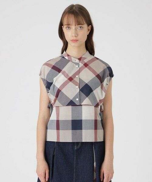 BLUE LABEL / BLACK LABEL CRESTBRIDGE / ブルーレーベル / ブラックレーベル・クレストブリッジ シャツ・ブラウス | 【接触冷感】【吸水速乾】クレストブリッジチェッククールドライブラウス(ベージュ3)