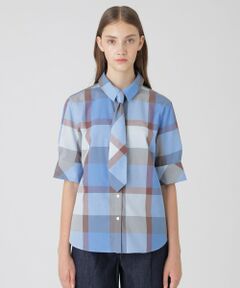 BLUE LABEL CRESTBRIDGE - 【美品】ブルーレーベルクレストブリッジ　赤チェック　ボウタイ　ブラウス　ホワイト クレストブリッジチェッククロッシングビエラドッキングドレス