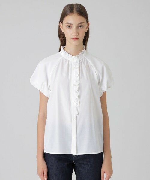 BLUE LABEL / BLACK LABEL CRESTBRIDGE / ブルーレーベル / ブラックレーベル・クレストブリッジ  シャツ・ブラウス | ドライクリアシャンブレーフリルブラウス（オフホワイト1）