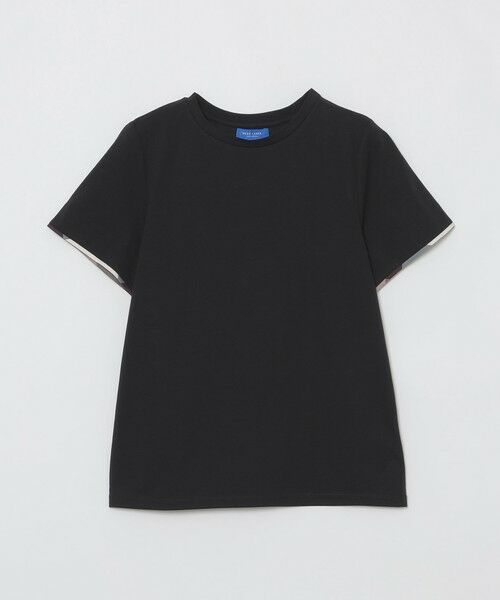 ピマコットンプレーティング天竺袖口チェックTシャツ