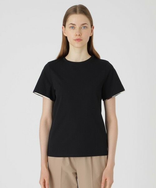 ピマコットンプレーティング天竺袖口チェックTシャツ