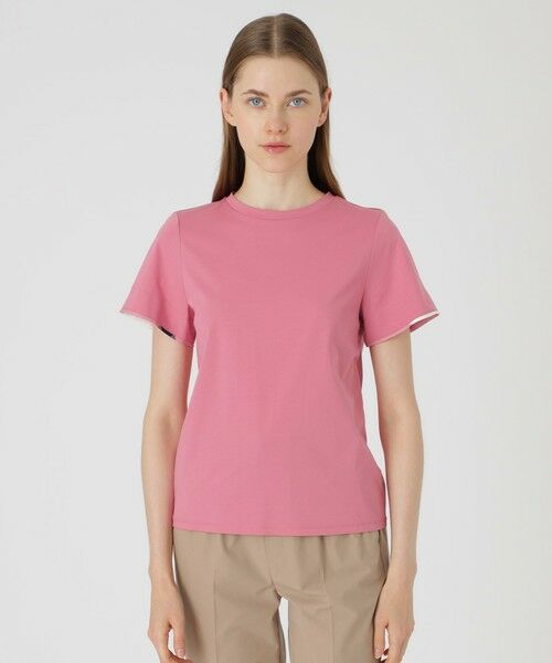 ピマコットンプレーティング天竺袖口チェックTシャツ