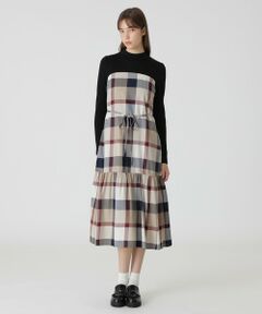 ブルーレーベル クレストブリッジ ブラックチェック切替ロングワンピース ブルーレーベル クレストブリッジ ブラックチェック切替ロング