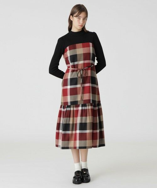 BLUE LABEL / BLACK LABEL CRESTBRIDGE / ブルーレーベル / ブラックレーベル・クレストブリッジ  ドレス | 【一部店舗限定】クレストブリッジチェックエアリーツイルテレココンビドレス（レッド1）