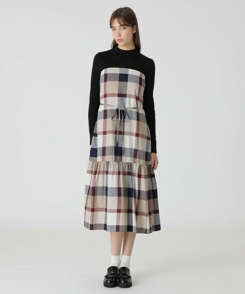 BLUE LABEL / BLACK LABEL CRESTBRIDGE / ブルーレーベル / ブラックレーベル・クレストブリッジ  ドレス | 【一部店舗限定】クレストブリッジチェックエアリーツイルテレココンビドレス（ベージュ3）