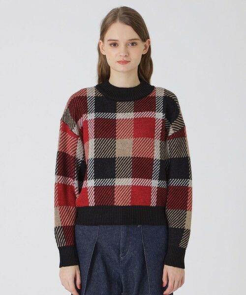 ブルーレーベルクレストブリッジ☆ チェックスリーブプルオーバーニット ブルーレーベルクレストブリッジ BLUE LABEL CRESTBRIDGE 両畦