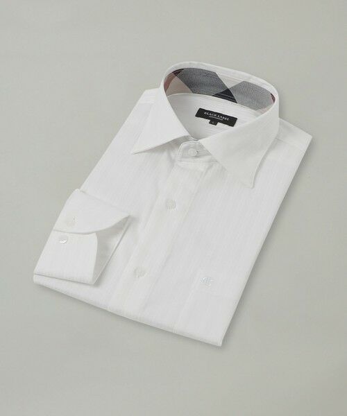 BLUE LABEL / BLACK LABEL CRESTBRIDGE / ブルーレーベル / ブラックレーベル・クレストブリッジ シャツ・ブラウス | ハイストレッチシャドーストライプセミワイドカラーシャツ(ホワイト)