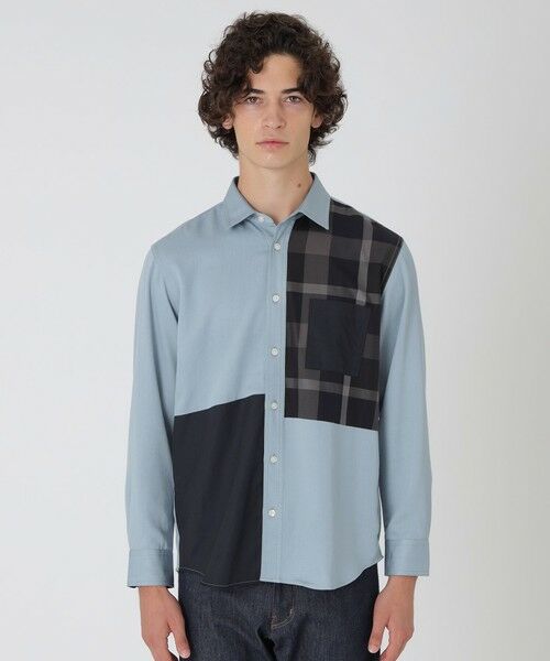 BLUE LABEL / BLACK LABEL CRESTBRIDGE/ブルーレーベル / ブラックレーベル・クレストブリッジ デニムライクパッチワークシャツ ライトブルー3 S BLUE LABEL / BLACK LABEL CRESTBRIDGE/ブルーレーベル / ブラックレーベル・クレストブリッジ デニムライクパッチワークシャツ ライトブルー3 S