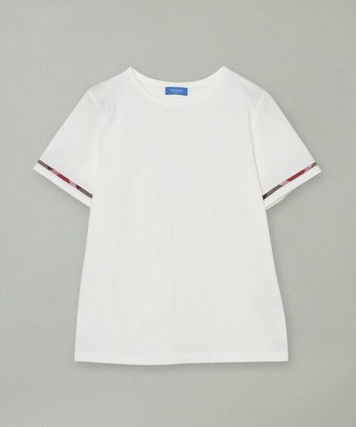 2022新品ブルーレーベルクレストブリッジ☆天竺サイドチェックデザインTシャツ白 セール】 テクスチャータックサイドチェックTシャツ