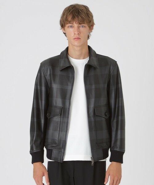 BLUE LABEL / BLACK LABEL CRESTBRIDGE / ブルーレーベル / ブラックレーベル・クレストブリッジ その他アウター | クレストブリッジチェックレザーフライトジャケット(ブラック)