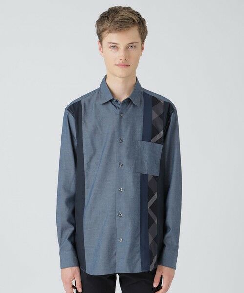 BLUE LABEL / BLACK LABEL CRESTBRIDGE/ブルーレーベル / ブラックレーベル・クレストブリッジ 【一部店舗限定】デニムライクパッチワークシャツ ネイビー1 M BLUE LABEL / BLACK LABEL CRESTBRIDGE/ブルーレーベル / ブラックレーベル・クレストブリッジ 【一部店舗限定】デニムライクパッチワークシャツ ネイビー1 M