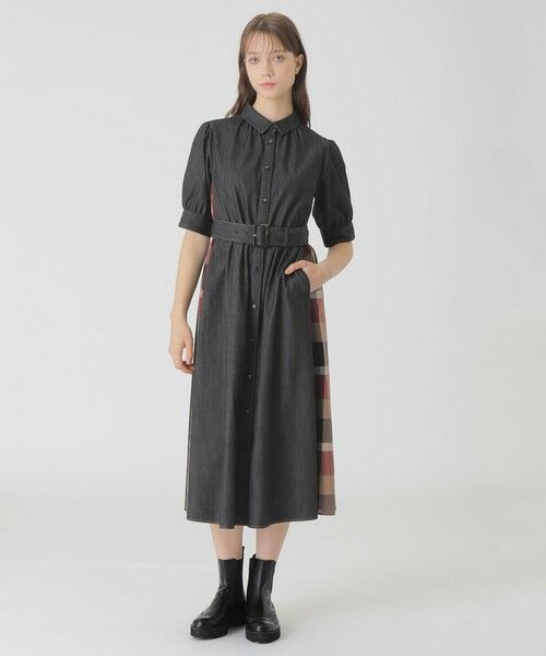 BLUE LABEL / BLACK LABEL CRESTBRIDGE / ブルーレーベル / ブラックレーベル・クレストブリッジ ドレス | デニムライクパーシャルチェックドレス(ブラック)