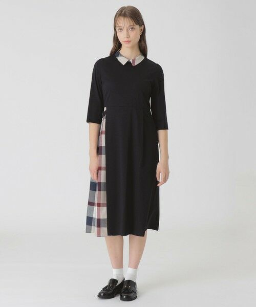 BLUE LABEL / BLACK LABEL CRESTBRIDGE / ブルーレーベル / ブラックレーベル・クレストブリッジ  ドレス | ピマコットンプレーティング天竺パーシャルチェックドレス | 詳細1