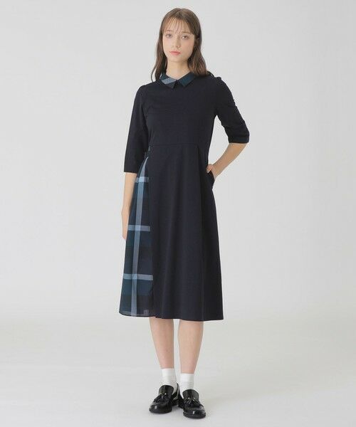 BLUE LABEL / BLACK LABEL CRESTBRIDGE / ブルーレーベル / ブラックレーベル・クレストブリッジ  ドレス | ピマコットンプレーティング天竺パーシャルチェックドレス | 詳細10