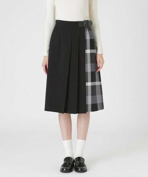 BLUE LABEL / BLACK LABEL CRESTBRIDGE/ブルーレーベル / ブラックレーベル・クレストブリッジ ウールライクツイルパーシャルチェックスカート ブラック 38