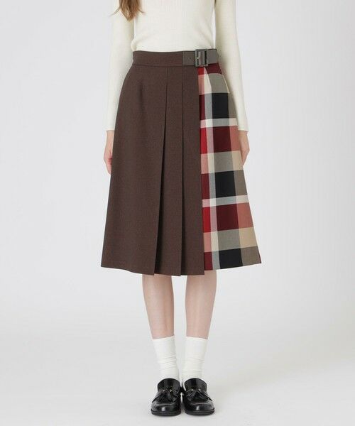 ウールライクツイルパーシャルチェックスカート （ミニ・ひざ丈