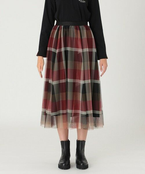 BLUE LABEL / BLACK LABEL CRESTBRIDGE / ブルーレーベル / ブラックレーベル・クレストブリッジ  ミニ・ひざ丈スカート | 【一部店舗限定】クレストブリッジチェックチュールスカート（レッド1）