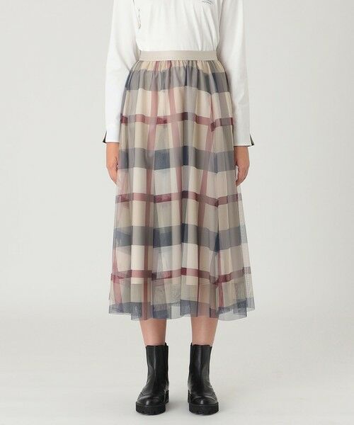 BLUE LABEL / BLACK LABEL CRESTBRIDGE / ブルーレーベル / ブラックレーベル・クレストブリッジ  ミニ・ひざ丈スカート | 【一部店舗限定】クレストブリッジチェックチュールスカート（ベージュ3）