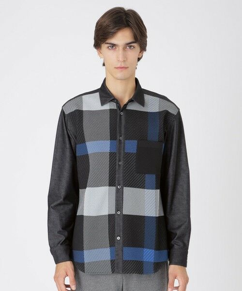 BLUE LABEL / BLACK LABEL CRESTBRIDGE / ブルーレーベル / ブラックレーベル・クレストブリッジ シャツ・ブラウス | パネルチェックニットドッキングシャツ(ブラック)