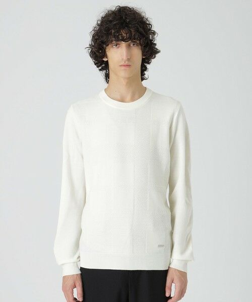BLUE LABEL / BLACK LABEL CRESTBRIDGE/ブルーレーベル / ブラックレーベル・クレストブリッジ シャドーチェッククルーネックニット オフホワイト1 3L BLUE LABEL / BLACK LABEL CRESTBRIDGE/ブルーレーベル / ブラックレーベル・クレストブリッジ シャドーチェッククルーネックニット オフホワイト1 3L