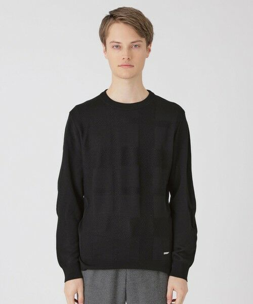 BLUE LABEL / BLACK LABEL CRESTBRIDGE/ブルーレーベル / ブラックレーベル・クレストブリッジ シャドーチェッククルーネックニット ブラック 3L BLUE LABEL / BLACK LABEL CRESTBRIDGE/ブルーレーベル / ブラックレーベル・クレストブリッジ シャドーチェッククルーネックニット ブラック 3L