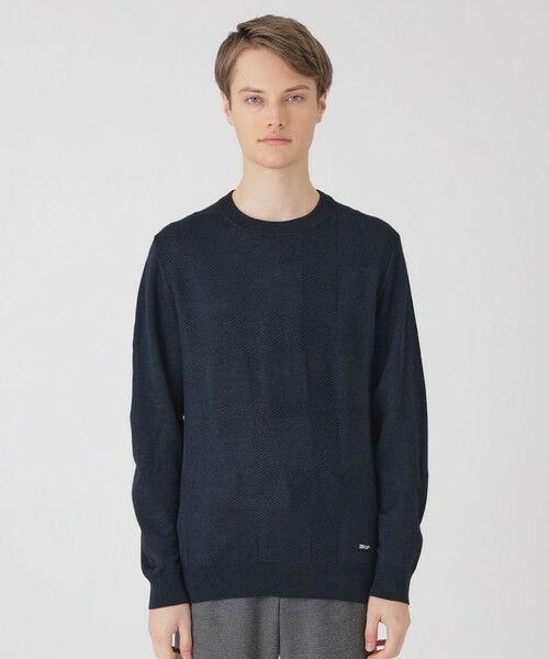 BLUE LABEL / BLACK LABEL CRESTBRIDGE/ブルーレーベル / ブラックレーベル・クレストブリッジ シャドーチェッククルーネックニット ネイビー1 3L BLUE LABEL / BLACK LABEL CRESTBRIDGE/ブルーレーベル / ブラックレーベル・クレストブリッジ シャドーチェッククルーネックニット ネイビー1 3L