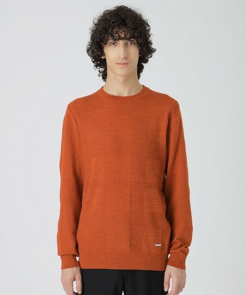 BLUE LABEL / BLACK LABEL CRESTBRIDGE/ブルーレーベル / ブラックレーベル・クレストブリッジ シャドーチェッククルーネックニット オレンジ3 LL BLUE LABEL / BLACK LABEL CRESTBRIDGE/ブルーレーベル / ブラックレーベル・クレストブリッジ シャドーチェッククルーネックニット オレンジ3 LL