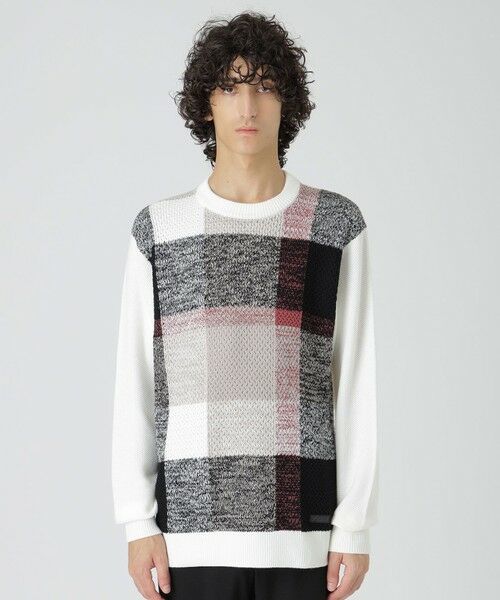 BLUE LABEL / BLACK LABEL CRESTBRIDGE / ブルーレーベル / ブラックレーベル・クレストブリッジ  ニット・セーター | 【一部店舗限定】パネルテクスチャークレストブリッジチェックニット（オフホワイト1）