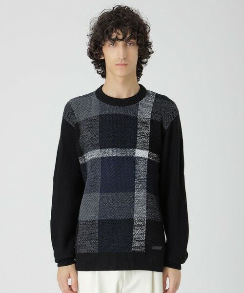 BLUE LABEL / BLACK LABEL CRESTBRIDGE / ブルーレーベル / ブラックレーベル・クレストブリッジ  ニット・セーター | 【一部店舗限定】パネルテクスチャークレストブリッジチェックニット（ブラック）