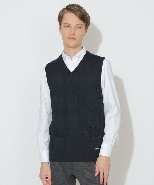 BLUE LABEL / BLACK LABEL CRESTBRIDGE/ブルーレーベル / ブラックレーベル・クレストブリッジ 【WEB限定】シャドーチェックニットベスト ネイビー1 LL BLUE LABEL / BLACK LABEL CRESTBRIDGE/ブルーレーベル / ブラックレーベル・クレストブリッジ 【WEB限定】シャドーチェックニットベスト ネイビー1 LL