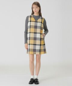 【ブルーレーベルクレストブリッジ】フロントポケットパーシャルチェックドレス フロントポケットパーシャルチェックドレス（ドレス）｜BLUE